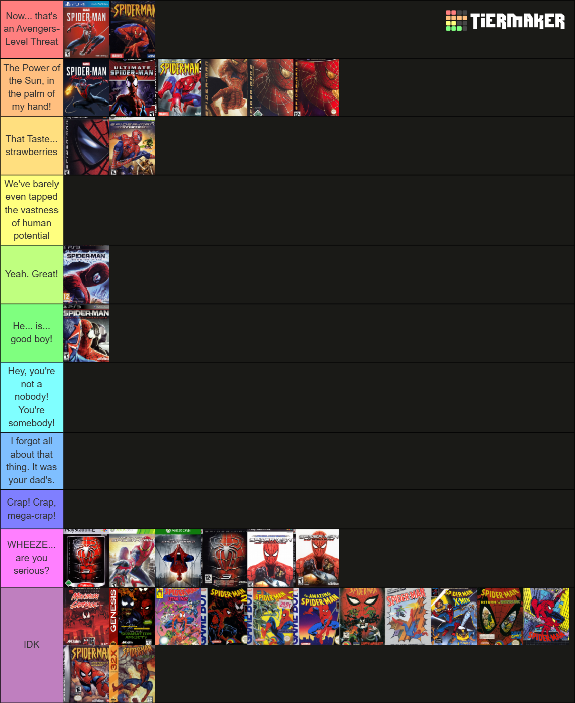 Wallpaper #fFbUepcBsd6xcFiELdxQ86 All Spider Man Games 1984 2023 Tier List Community Rankings Tiermaker