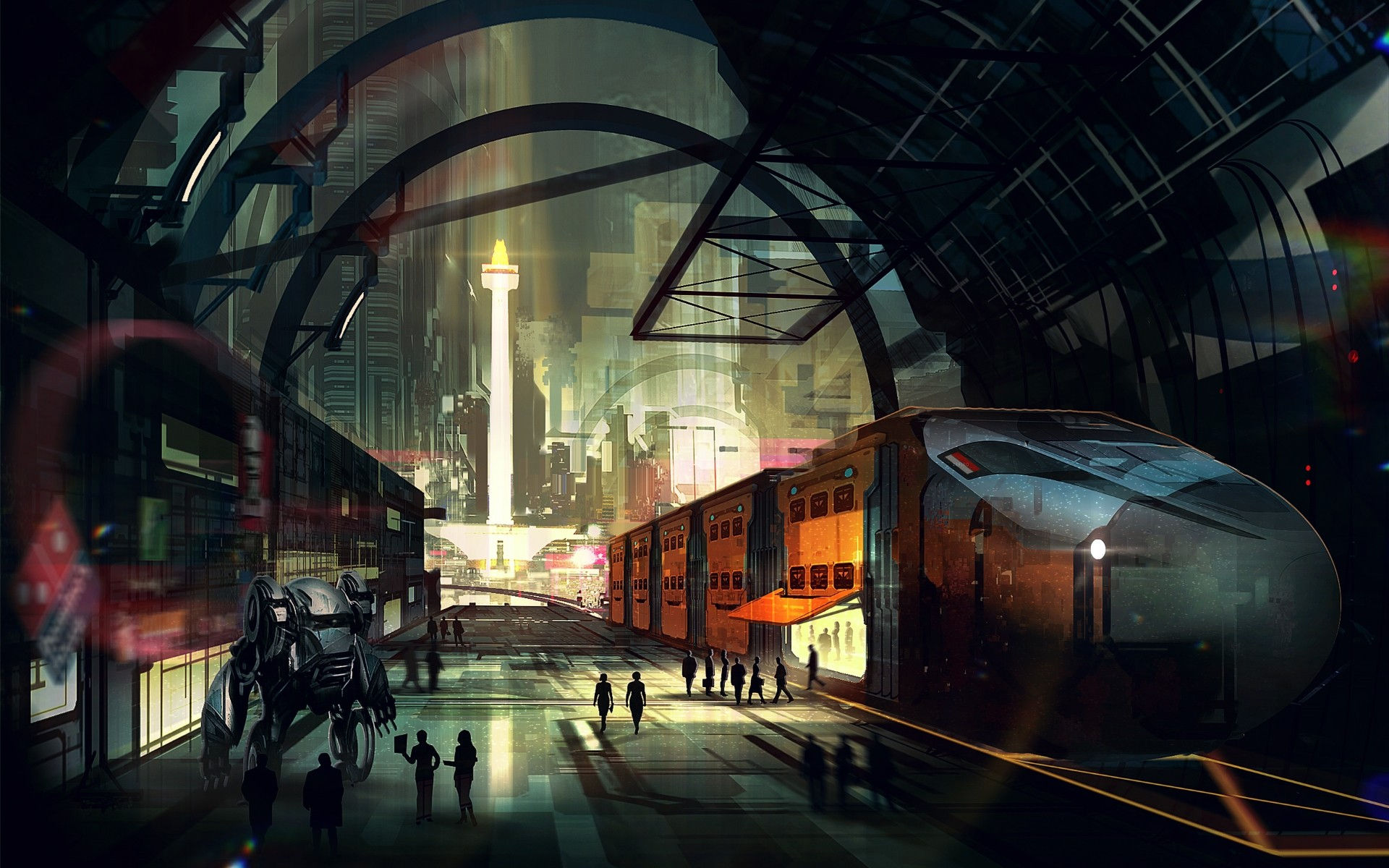 Wallpaper #xsn1i5cB-VVLIetlTmhe47 Train Railway Train Station Sunlight Digital Art Futuristic Robot