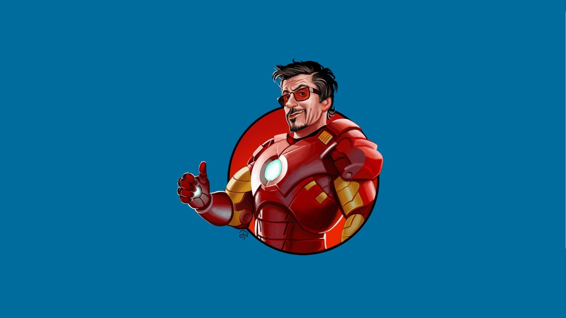 Wallpaper #SSx7SZMB0E1QgA7waPMx180 Minimalistic Iron Man Sunglasses Tony Stark Thumbs Up Blue