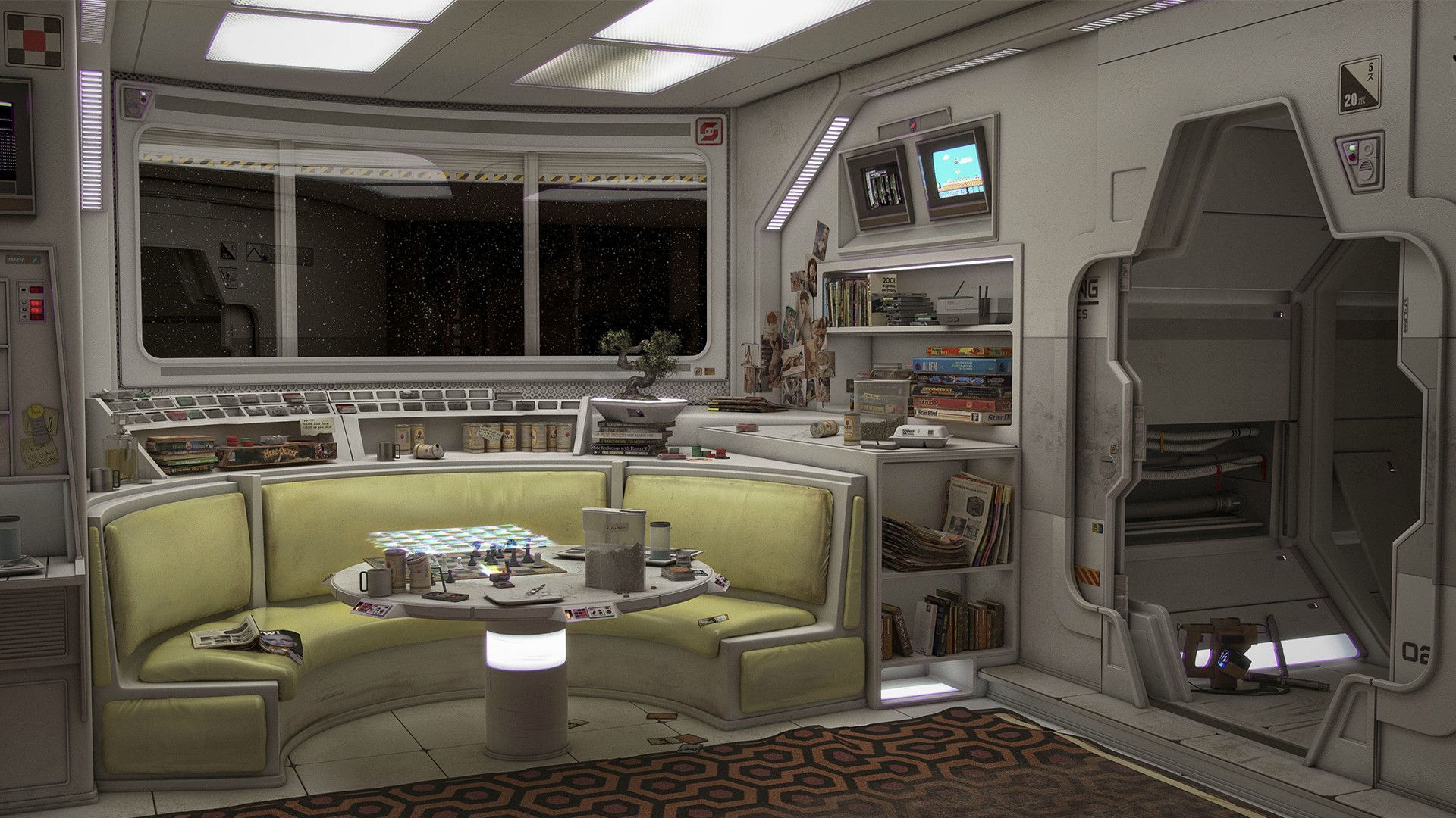 Wallpaper #f0KzPJMBOBpx0NhmG8Ga169 Spaceship Space Stars Digital Art Science Fiction Interior Space