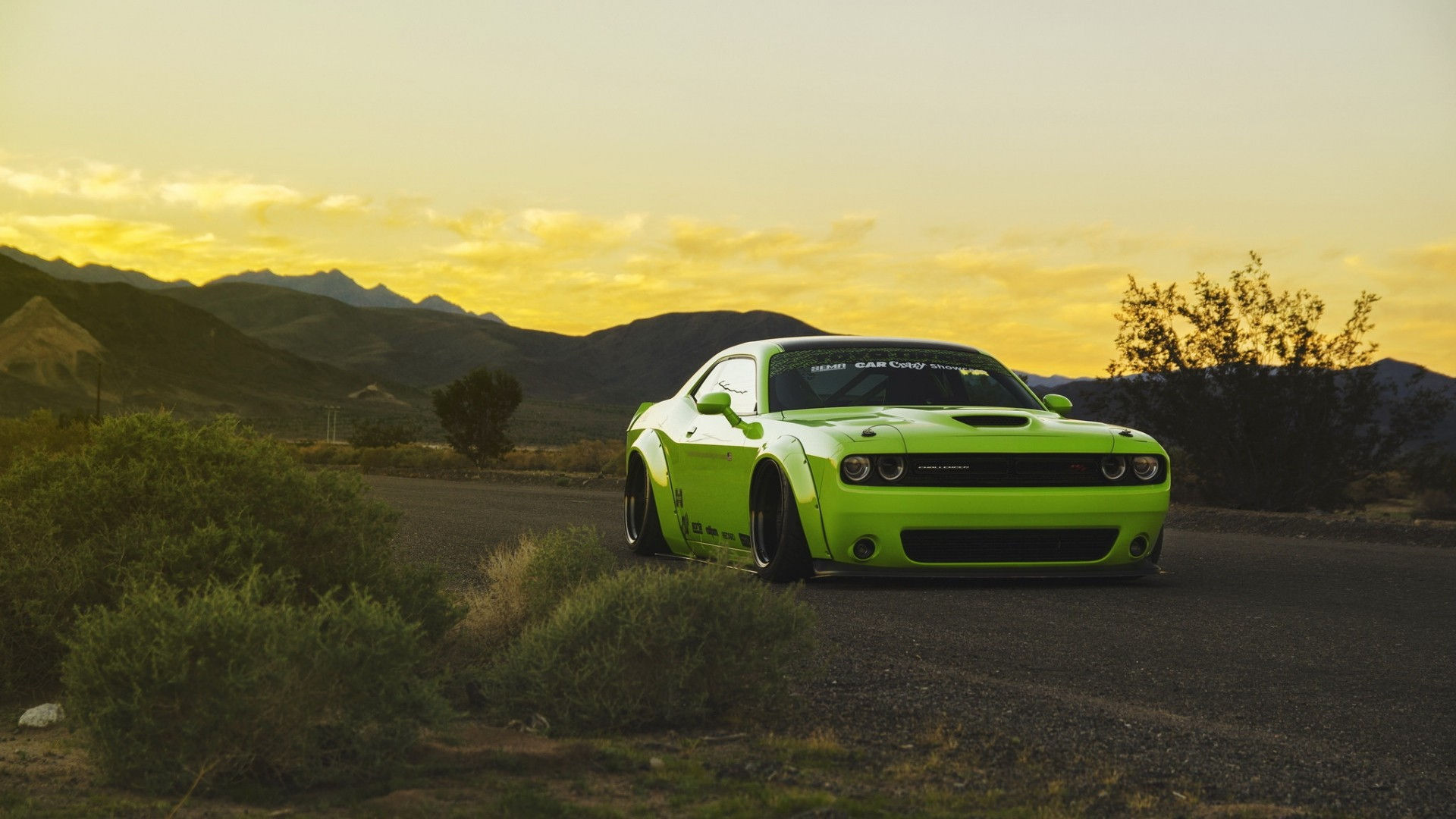 Wallpaper #-f_Ma5MB3lSXT3zUB-gi87 Dodge Challenger Dodge Green Cars Muscle Cars Sunset Green