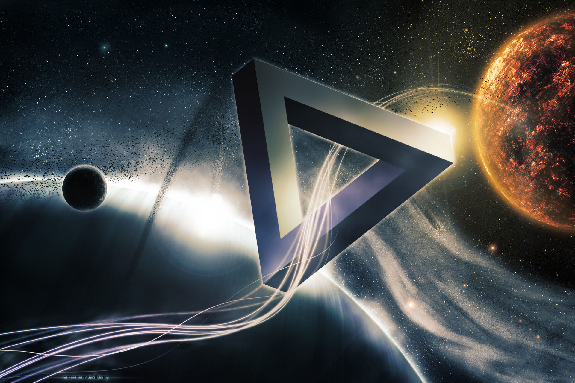 Wallpaper #OZ-6WJMBcUVgGJNox7Ft45 Triangle Optical Illusion Space Planet Penrose Triangle Impossible