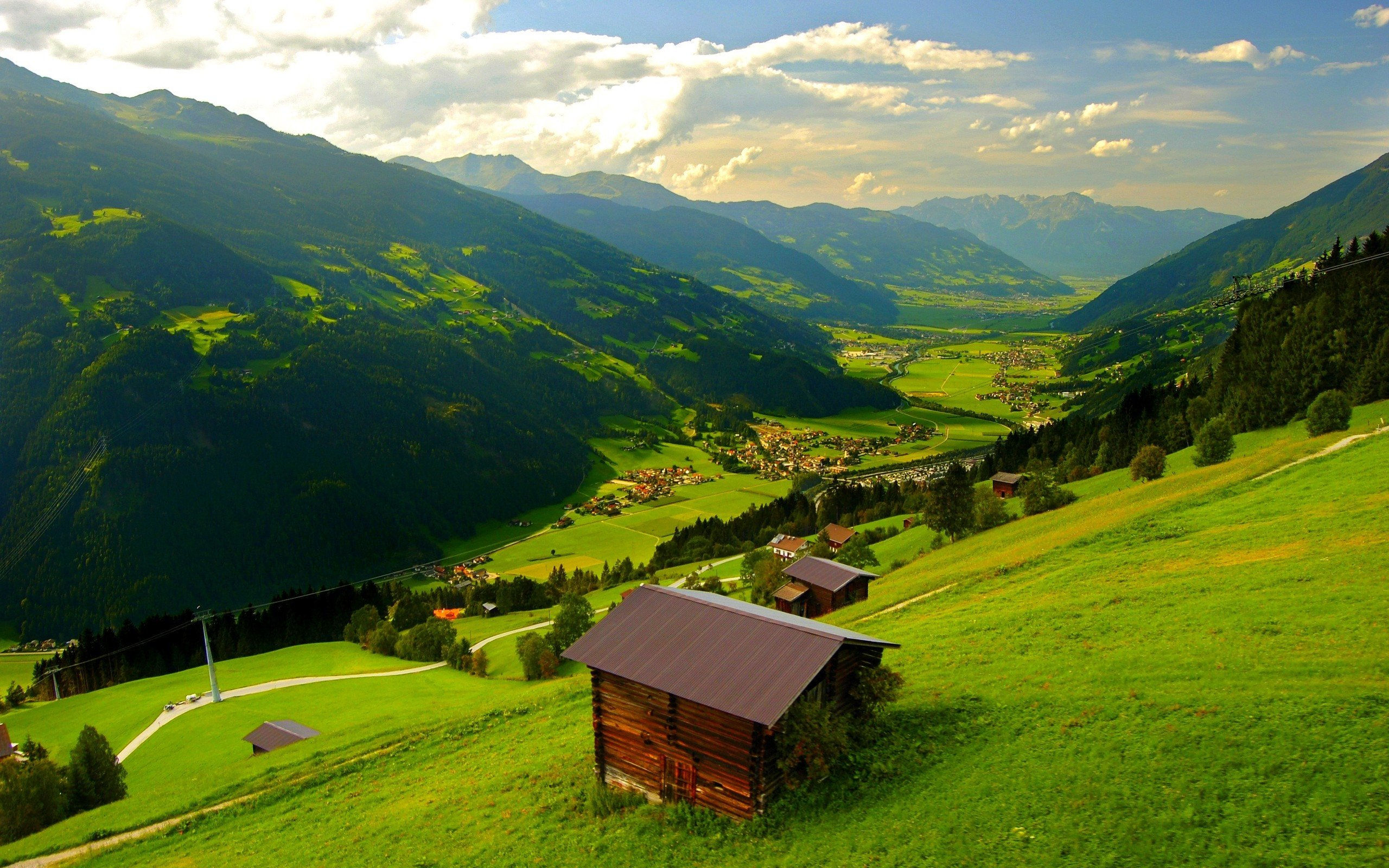 Wallpaper #fXfEJ5MB-pgBXx60HqfB162 Landscape Natural Beautiful Mountain Scenery House Green