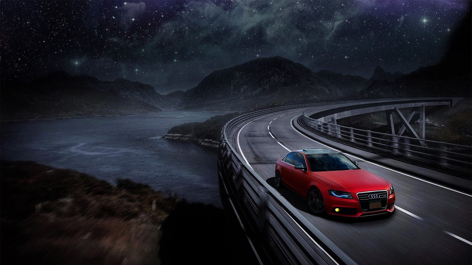 Wallpaper #A0XLro4B7YBJg1BVpqrF57 Audi Audi A4 Audi B8 Red Cars Car Mountains Starry Night Road