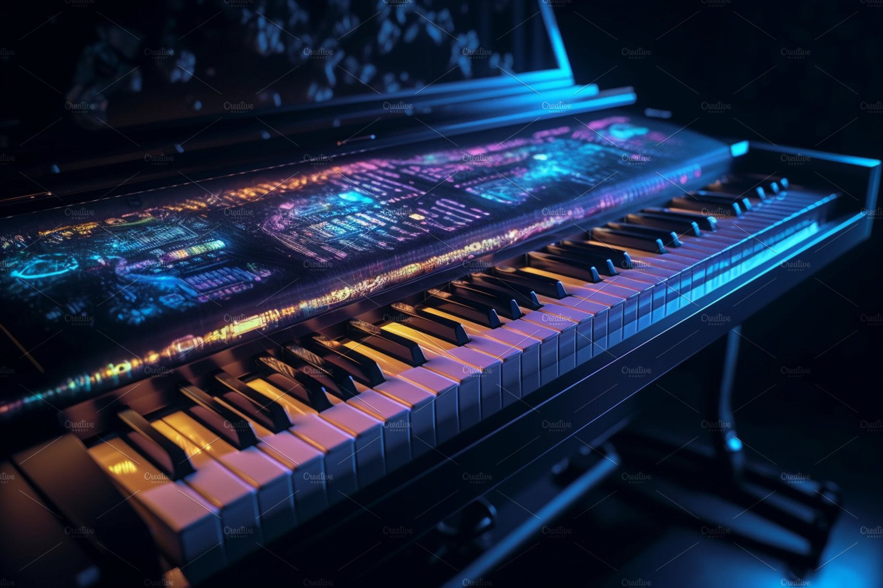 Wallpaper #I6WROJMBVBiSkHCaw440105 Piano Keyboard with Neon Lights Illumination Cyberpunk Musical Concept