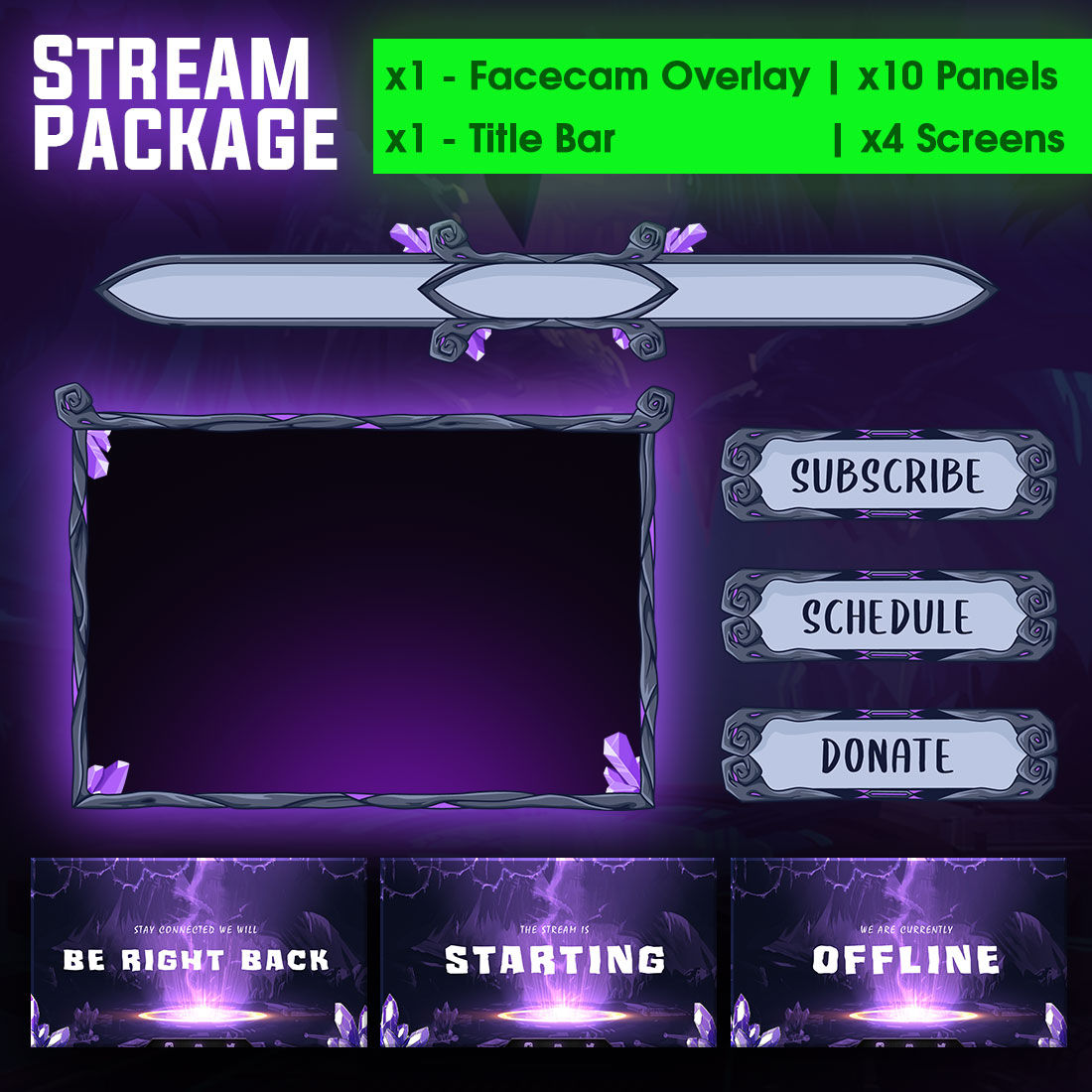 Wallpaper #Y88FO5MBOBUYluQYwLqS190 Fantasy Purple Stream Overlay Pack for Twitch Youtube Streamers