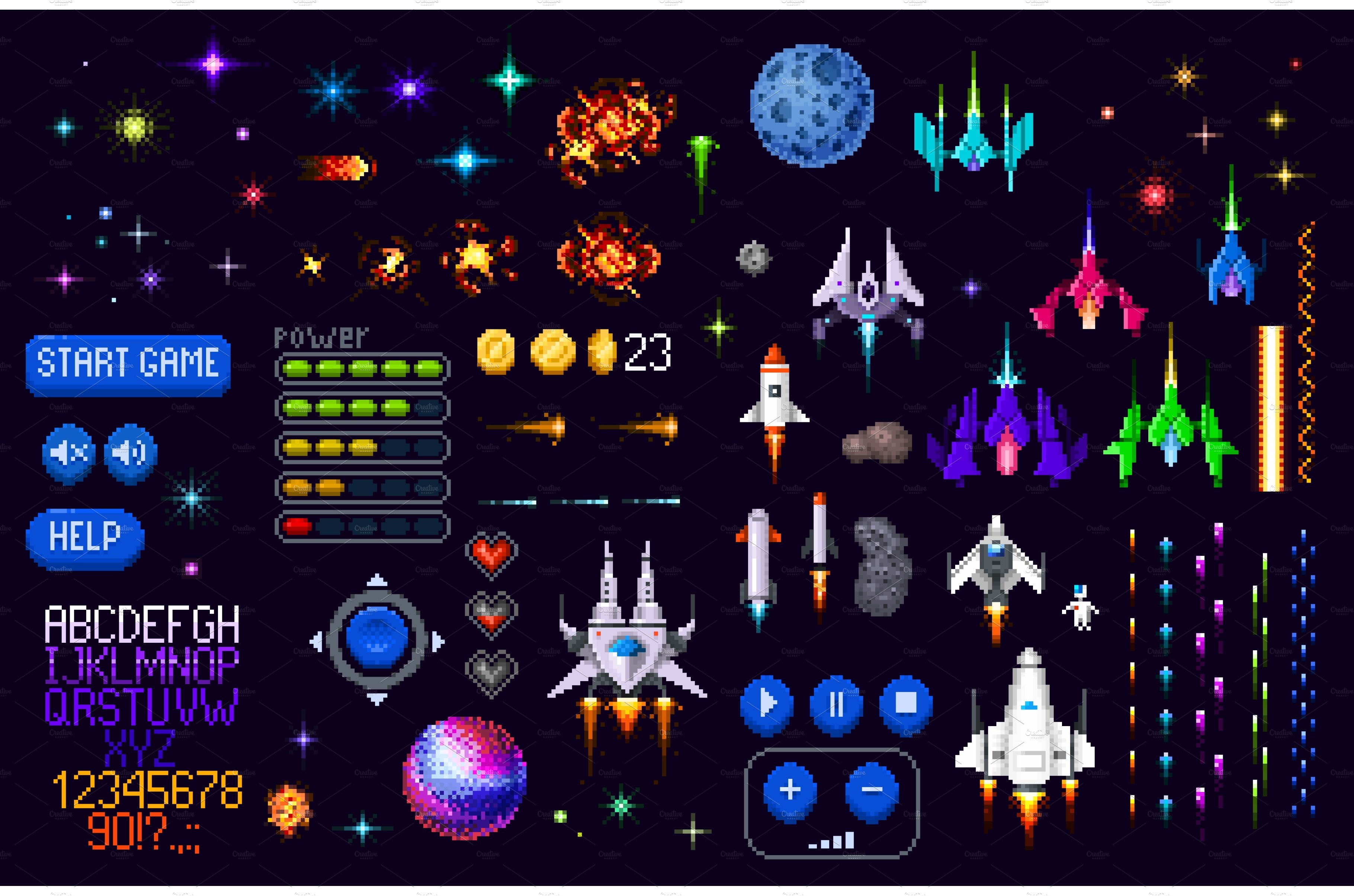 Wallpaper #ymc8D5MBSpphPi3-MO2X73 Space Game Asset 8 Bit Pixel Art Masterbundles