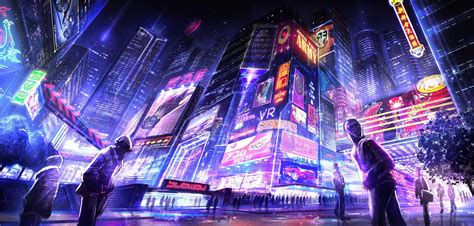 Wallpaper #b3MUf44BFI5NbQksqRec10 A Digital Painting of a Cyberpunk City at Night
