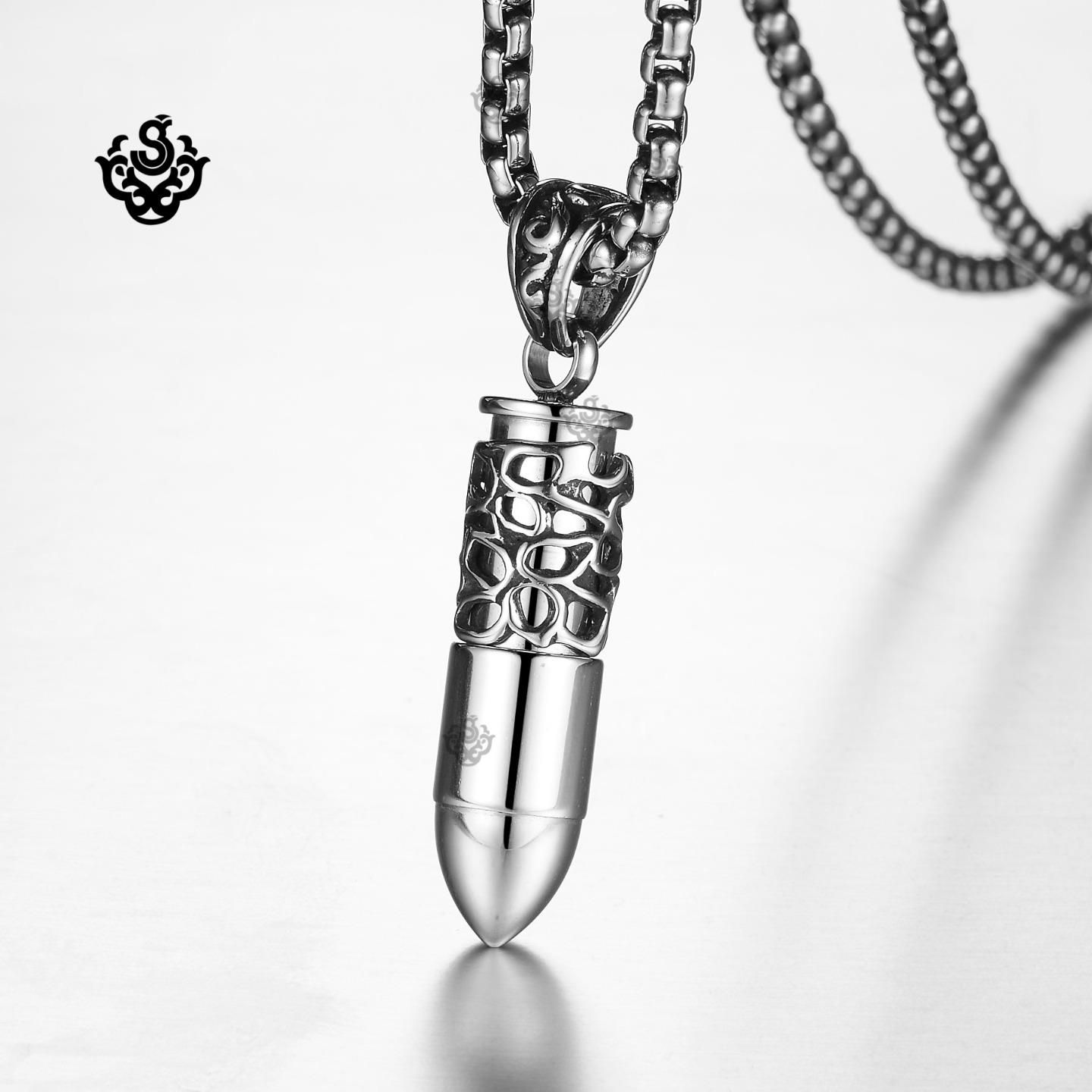 Wallpaper #QubWMpMBA7IOc3WmGhLe255 Silver Bullet Solid Pendant Stainless Steel Ball Chain Necklace Soft