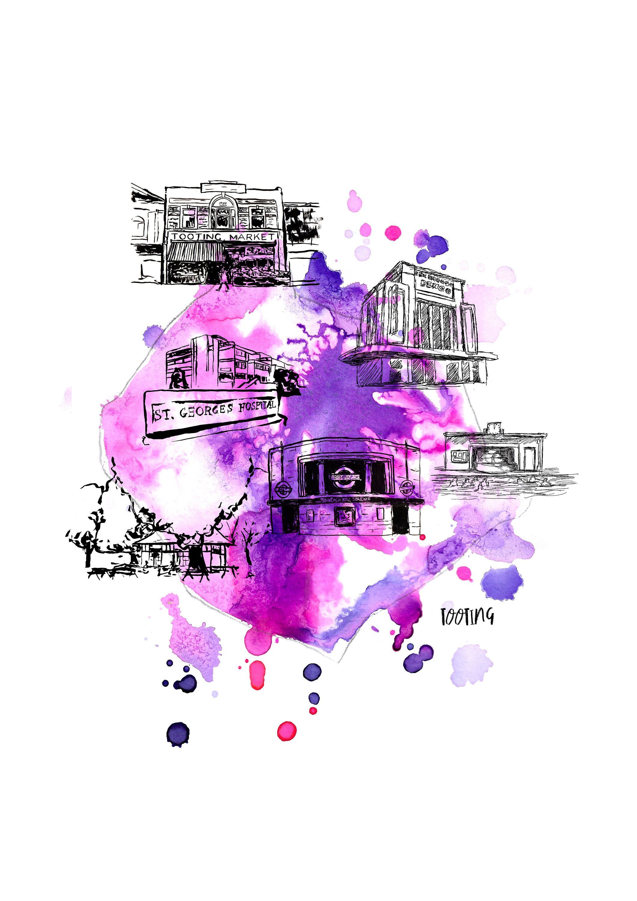 Wallpaper #2WigFZMBSpphPi3-egh-94 Colourful London Skyline with London Landmarks Drawn Together Art