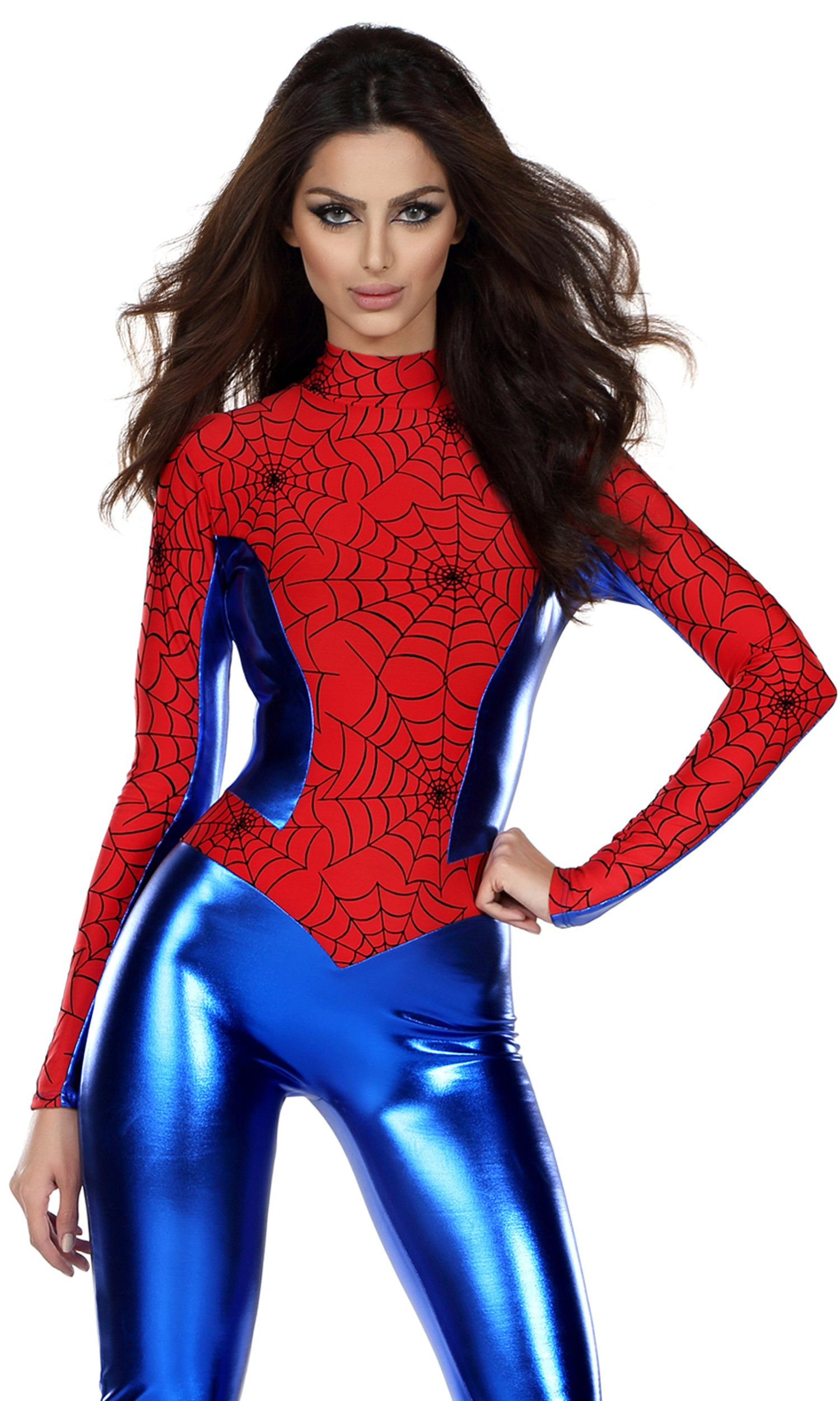 Wallpaper #Hme5DJMBSpphPi3-euDo67 Spandex Costume Forplay Womens Metallic Hero Mock Neck Catsuit with